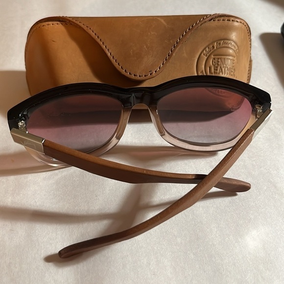 Velez vintage leather arm brown ombré retro sunnies sunglasses with leather case - Picture 3 of 14